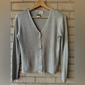Vintage Silk Metallic Silver Cardigan Shell Buttons Sz Small